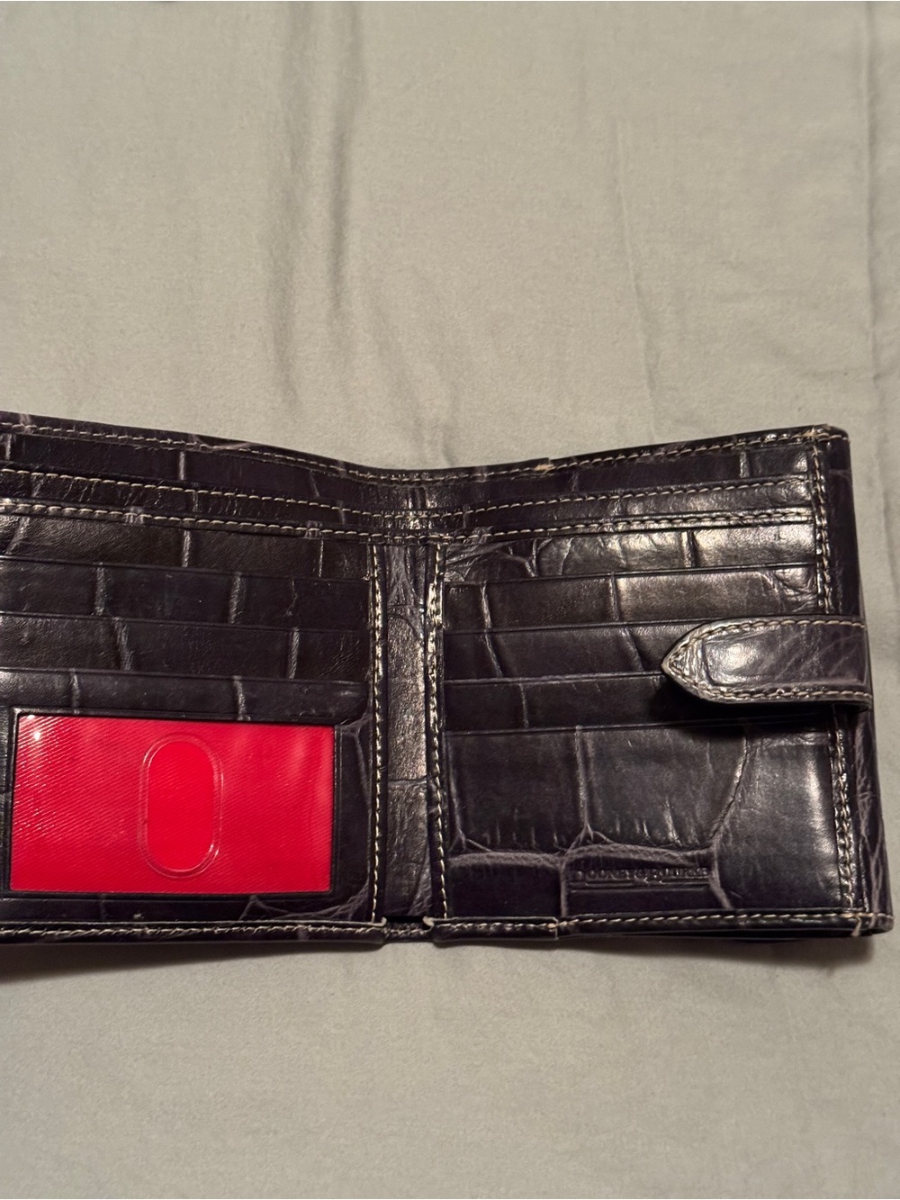 A Dooney & Bourke Croc-Embossed Compact Wallet with Gold Plaque - Picture 3 of 5